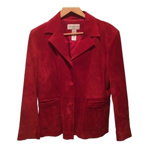 Liz Claiborne Women’s Suede Blazer, Cherry Red, Size Petite L, Good Condition